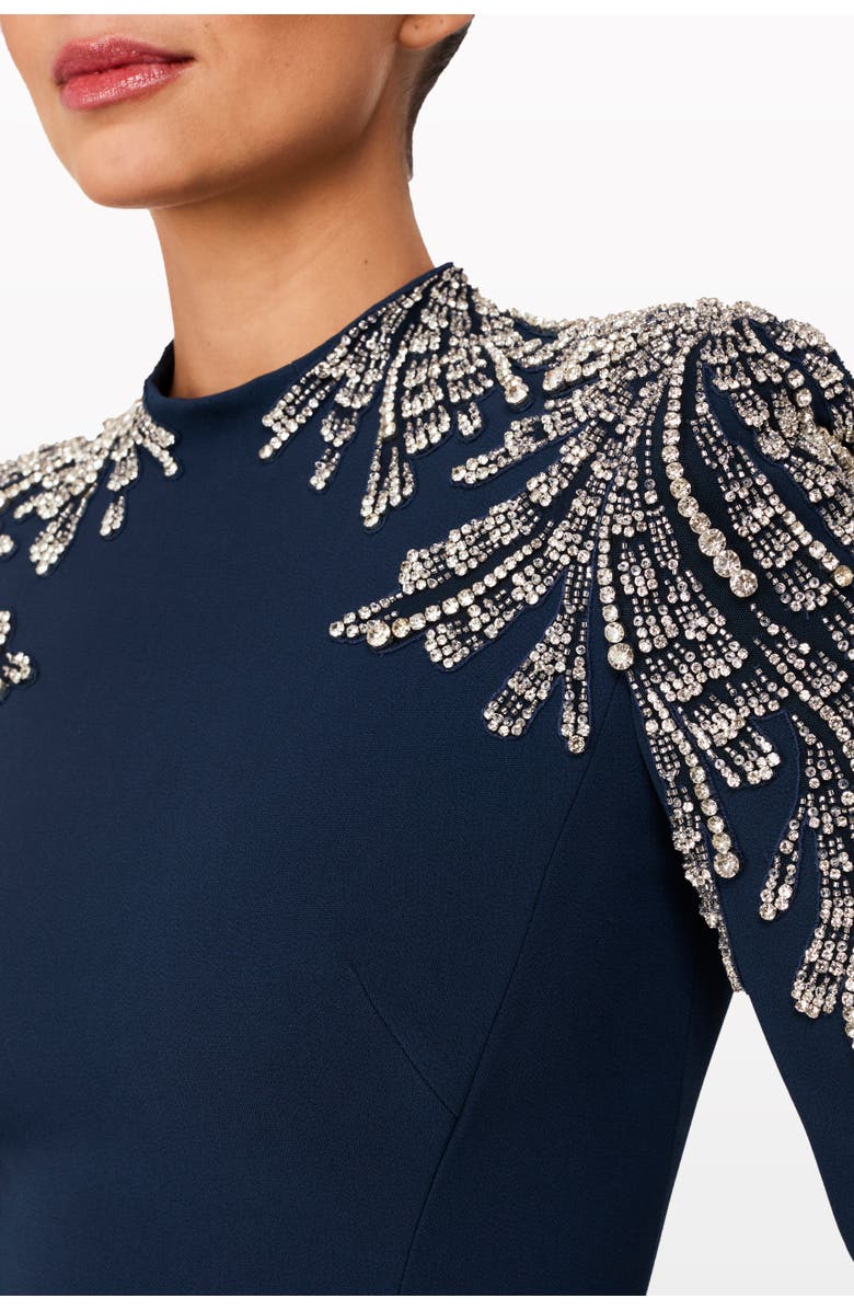 Jenny Packham Cobra embellished-shoulders mock-neck maxi dress, Alternate, color, Blackthorne Blue