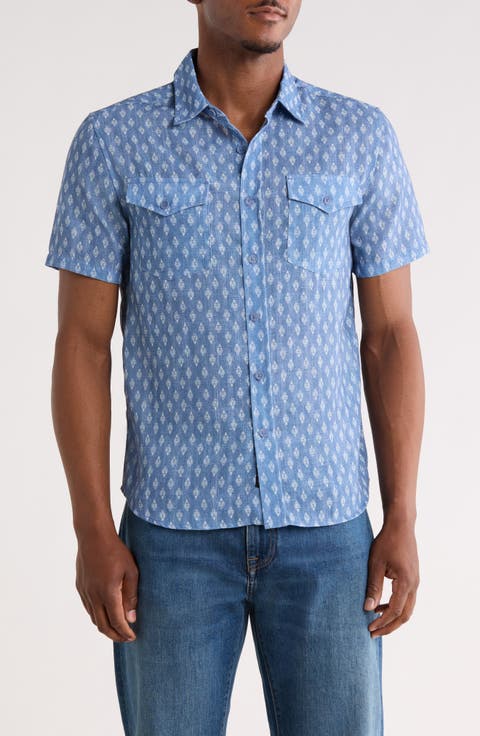 Geometric Print Short Sleeve Button-Up Shirt
