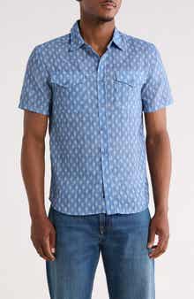 Geometric Print Short Sleeve Button-Up Shirt