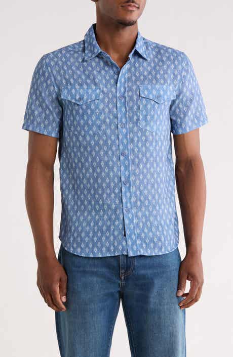 Geometric Print Short Sleeve Button-Up Shirt