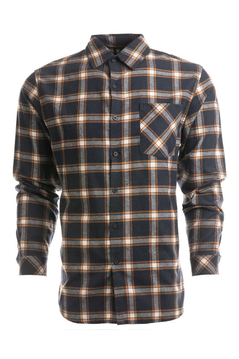 Plaid Flannel Shirt, Main, color, NAVY/ ORANGE