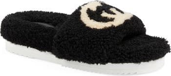 Eileen Logo Genuine Shearling Slide Sandal