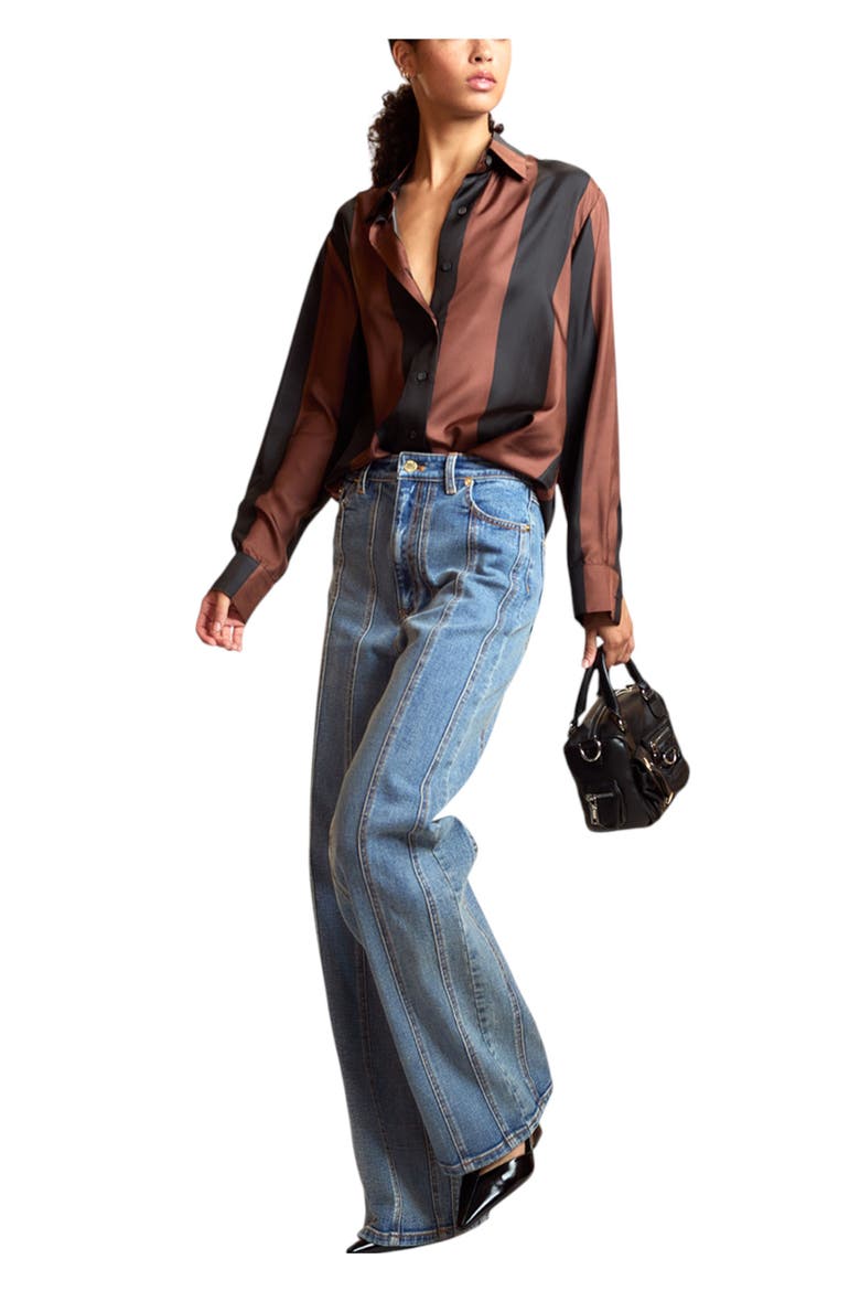 Silk Stripes Button-Up Shirt, Alternate, color, Black/Brown