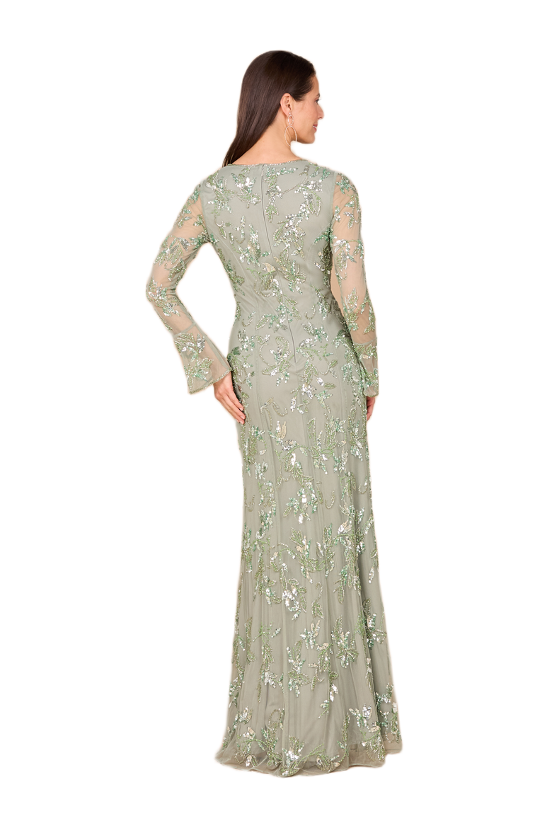 Beaded Dress with Sheer Long Sleeves, Alternate, color, Dusty Mint