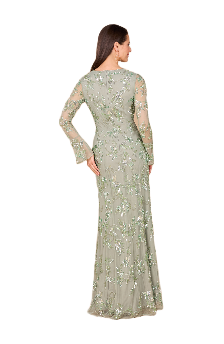 LARA New York Beaded Dress with Sheer Long Sleeves, Alternate, color, Dusty Mint