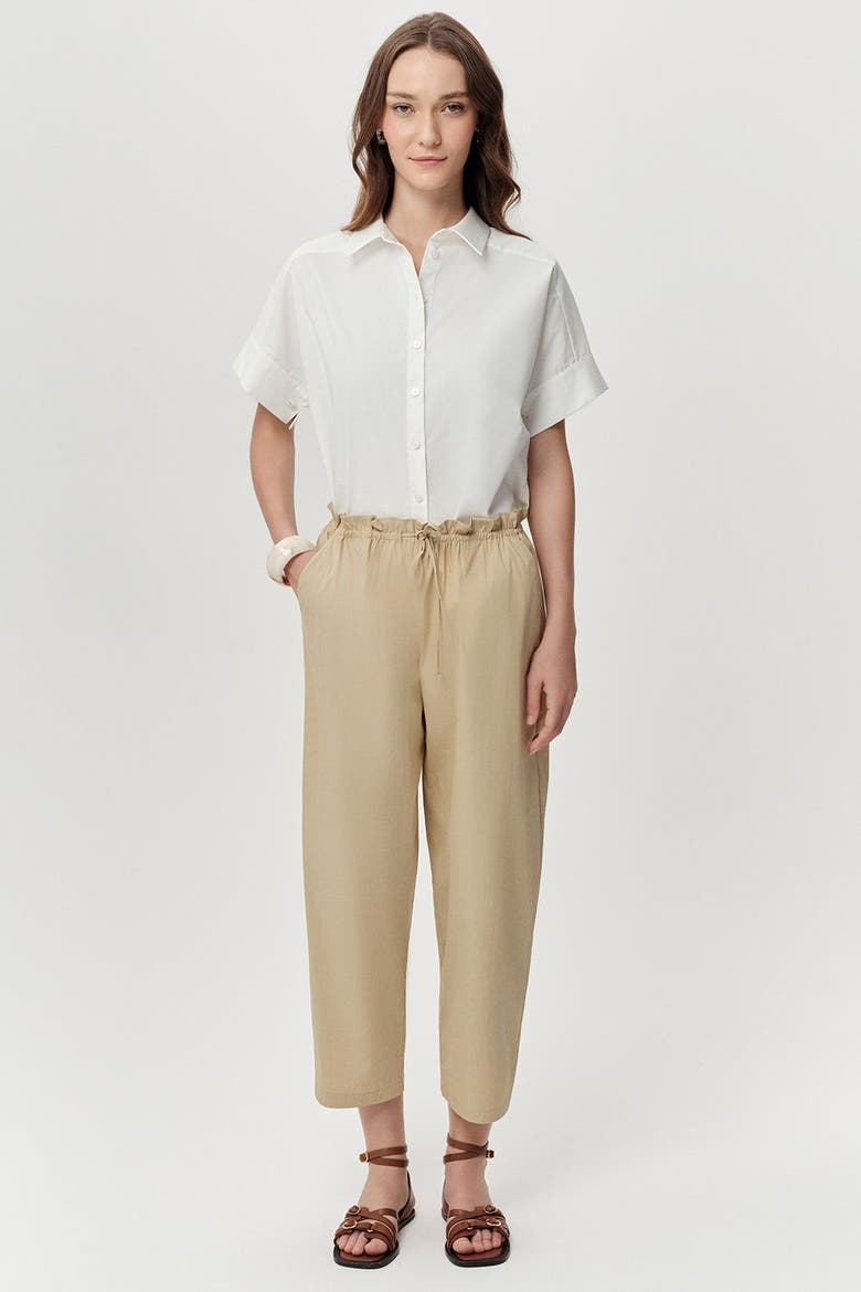 Amedee Drawstring Waist Woven Tapered Pants, Main, color, Beige