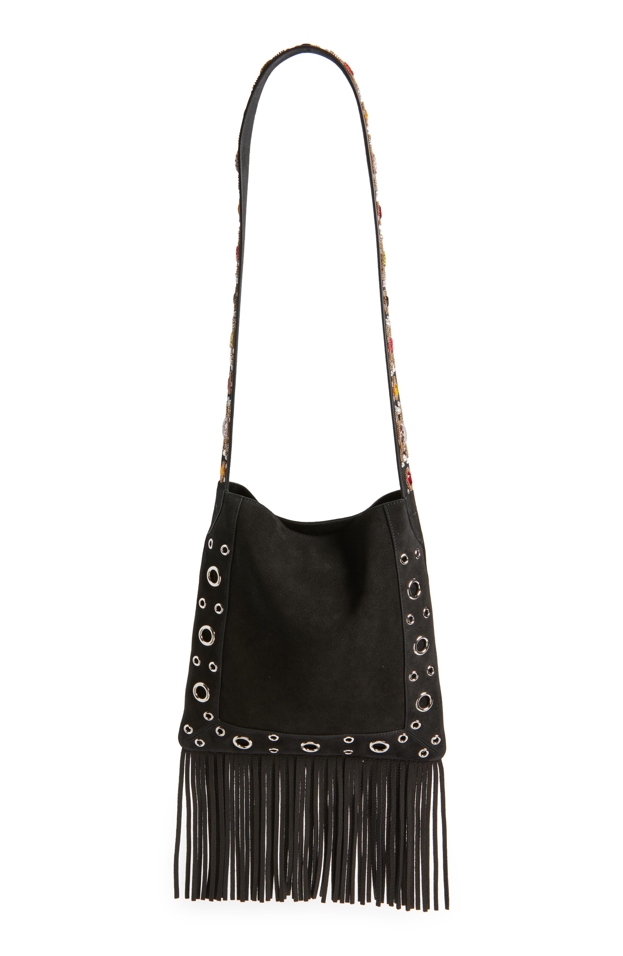 Valentino Garavani Medium Nellcôte Butterfly Suede Crossbody Bag, Alternate, color, Multi Black