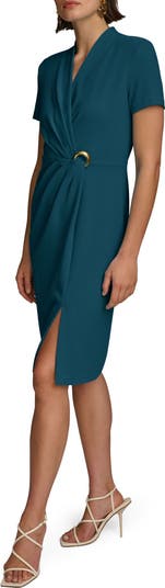 【Donna Karan New York】V-Neck Ruched Sheath Dress Donna Karan V-Neck Cap Sleeve Ruched Sheath Dress | Dillard's