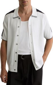 Reiss Farley Colorblock Short Sleeve Knit Button-Up Shirt
