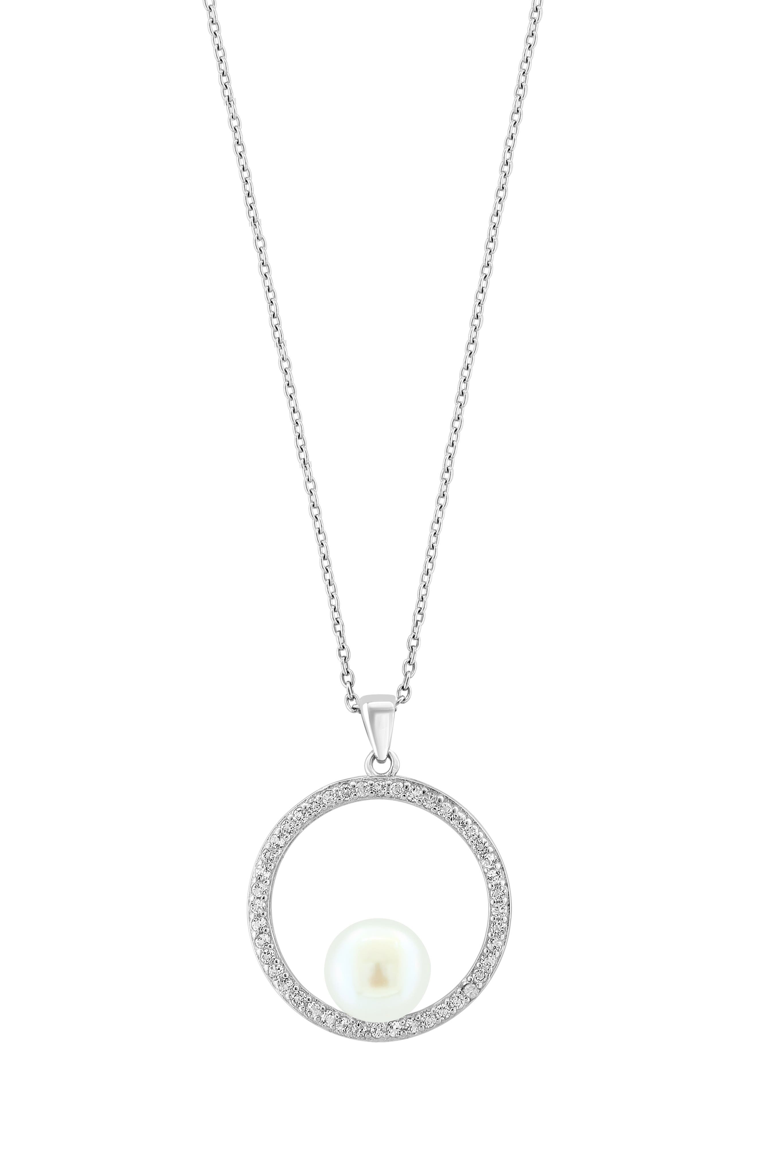 EFFY Sterling Silver White Sapphire & Freshwater Pearl Pendant Necklace