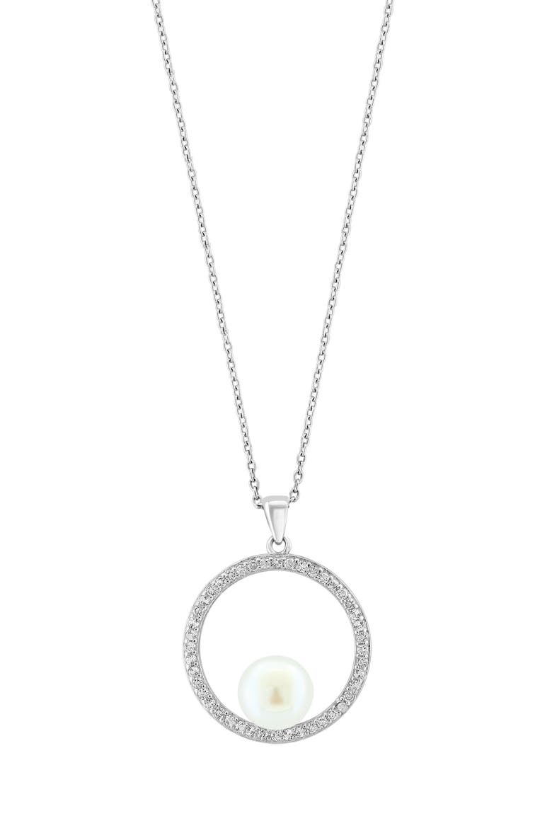 Sterling Silver White Sapphire & Freshwater Pearl Pendant Necklace, Main, color, WHITE