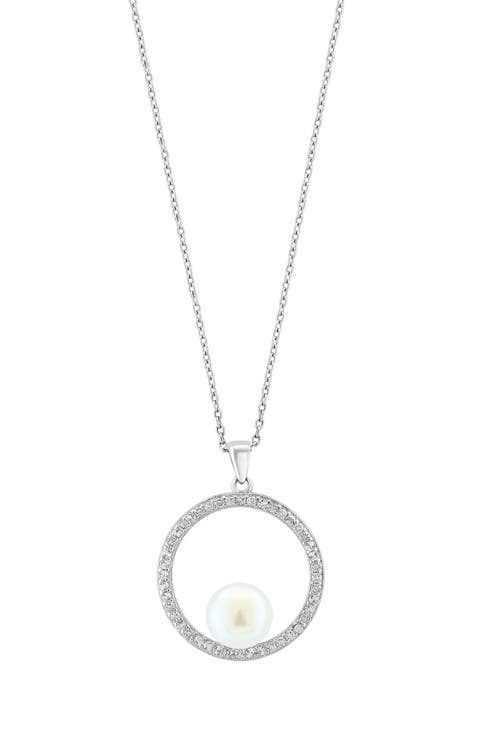 Sterling Silver White Sapphire & Freshwater Pearl Pendant Necklace