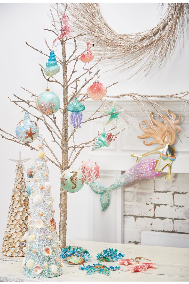 Glitter Jellyfish Small Glass Hanging Christmas Tree Ornament 5", Alternate, color, Green