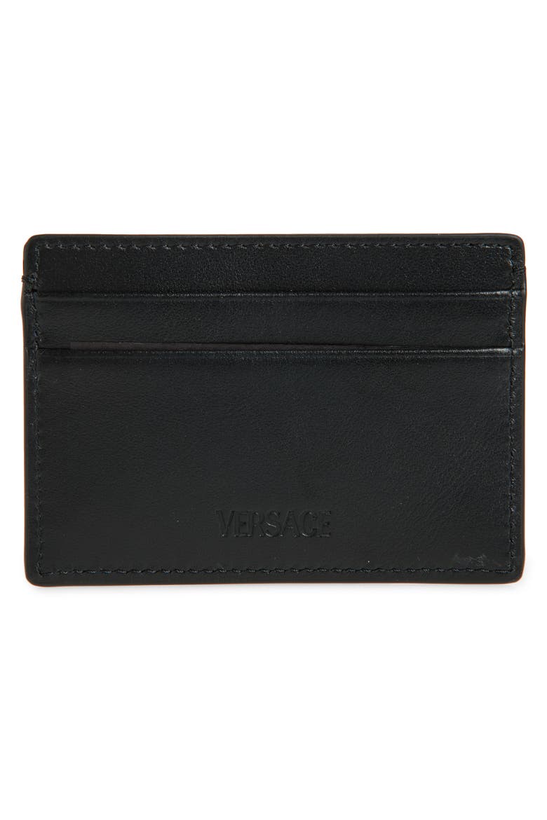 Medusa Leather & Nylon Card Case, Alternate, color, BLACK-PALLADIUM