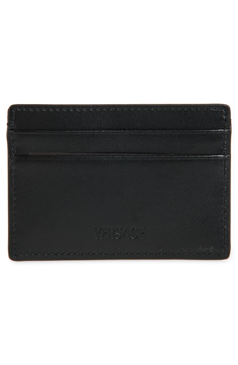 Versace Medusa Leather & Nylon Card Case, Alternate, color, Black-Palladium