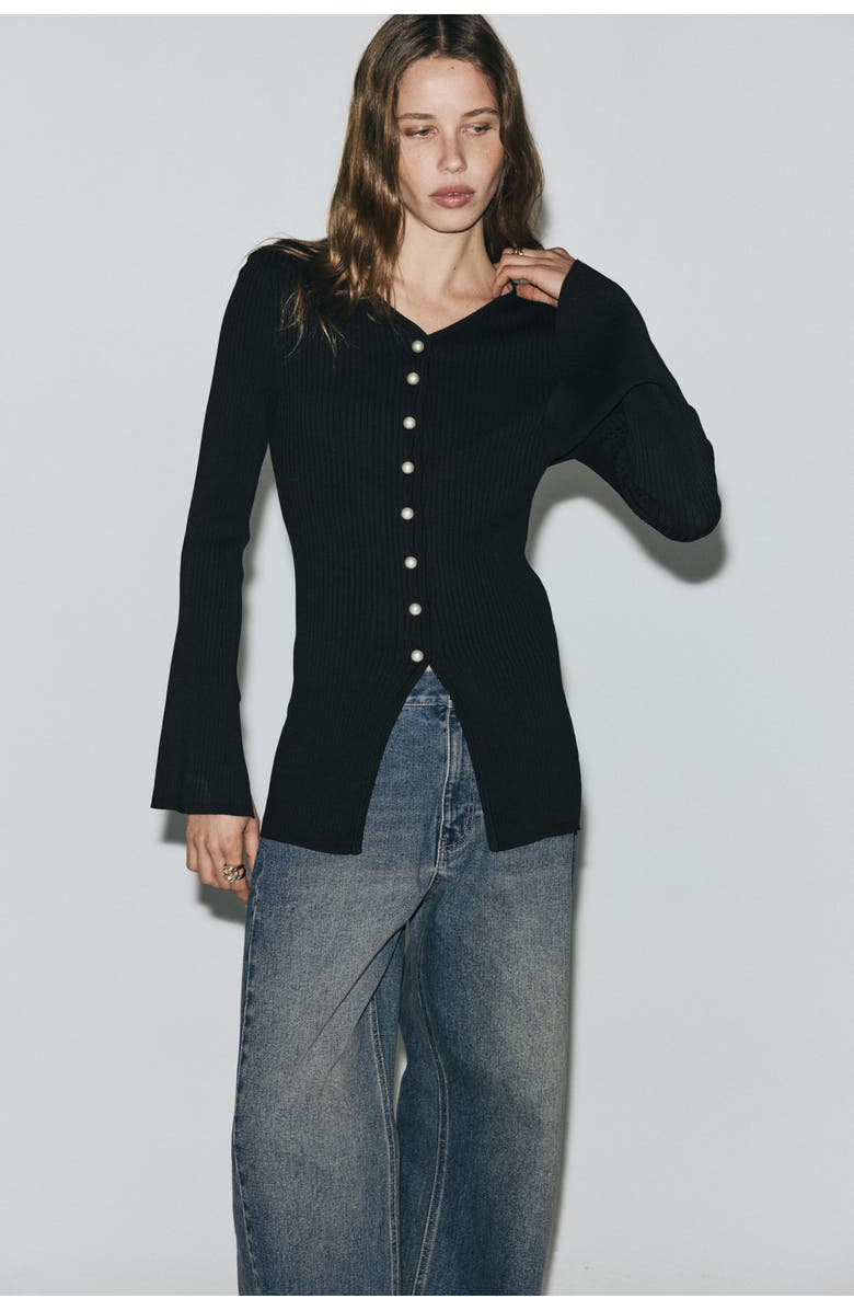 H&M Rib-knit Cardigan, Alternate, color, Black