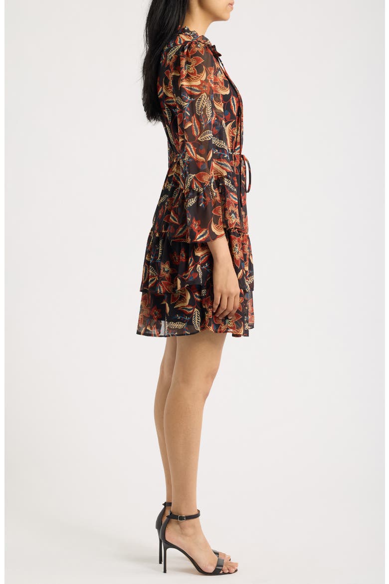 Floral Bell Sleeve Chiffon Dress, Alternate, color, BLACK MULTI
