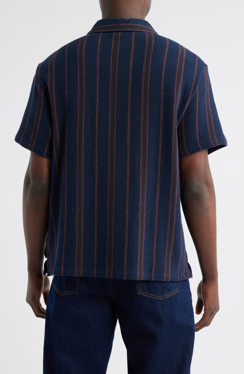 Brixton Bunker Stripe Cotton Waffle Camp Shirt, Alternate, color, 