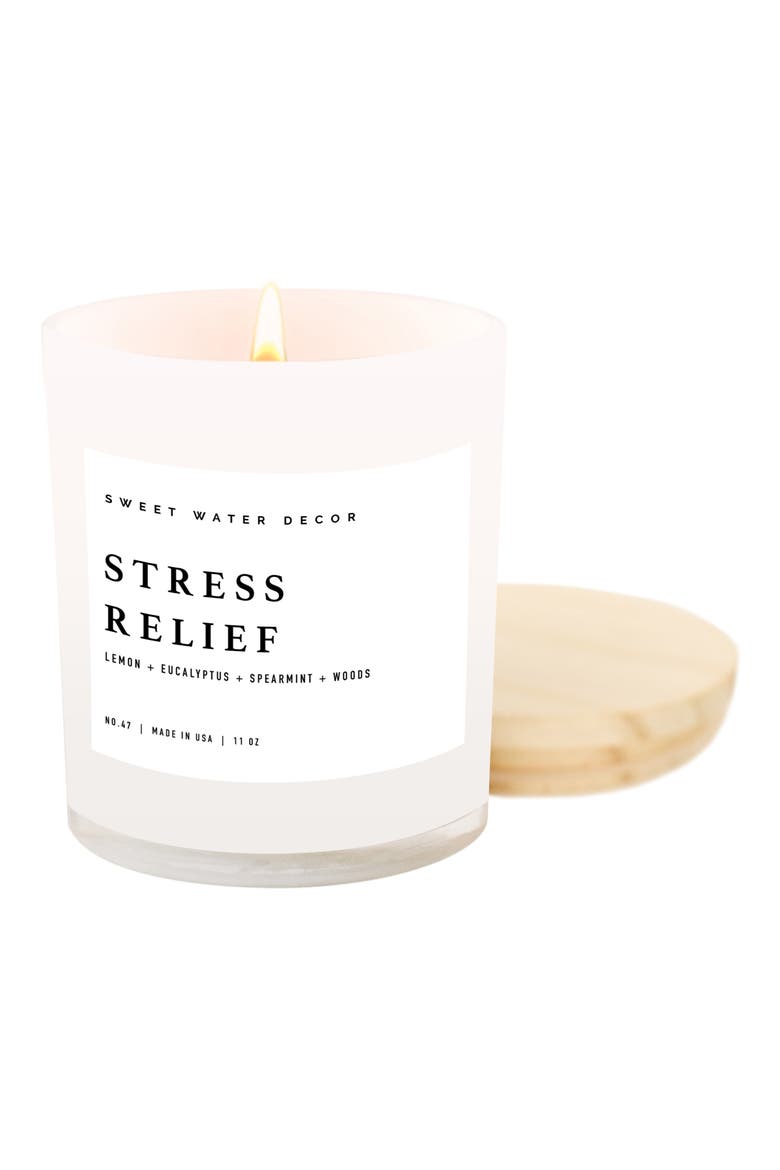 Stress Relief 11 oz. White Jar Candle, Main, color, WHITE
