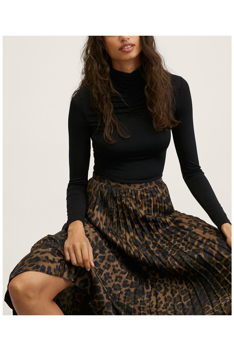 Animal Print Pleated A-Line Skirt, Alternate, color, BROWN
