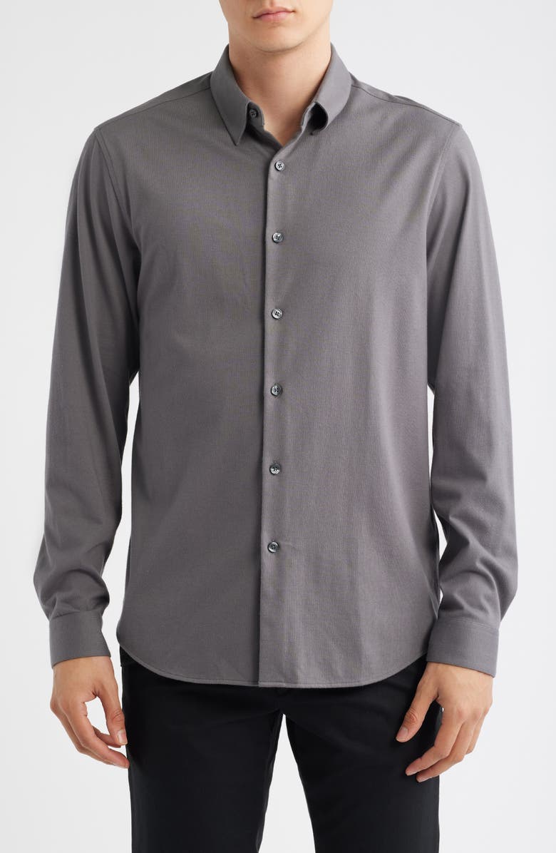 Theory Irving Structure Knit Button-Up Shirt, Main, color, Carbon