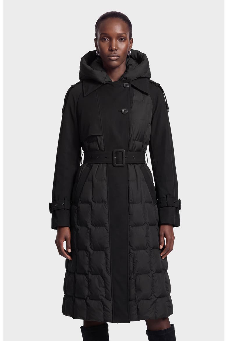 Elvie Quilted Down Trench, Main, color, Black