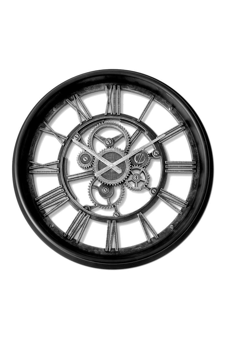 Gears 20 Inch Wall Clock, Main, color, BLACK