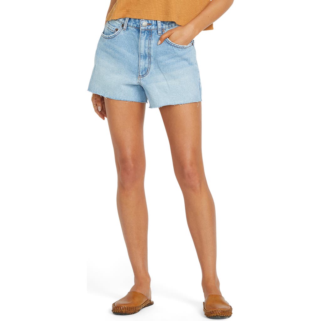 Billabong High Tides Raw Hem High Waist Denim Shorts In Sand