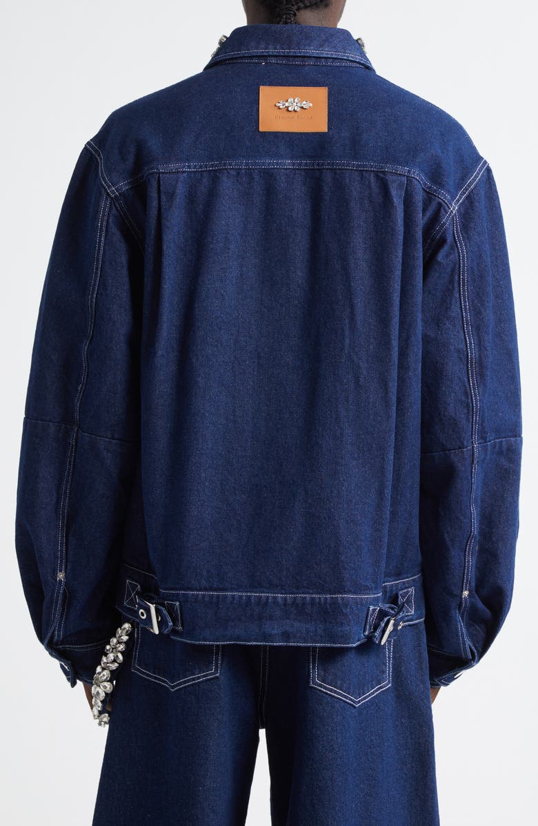 Simone Rocha Crystal Embellished Puff Sleeve Denim Trucker Jacket, Alternate, color, 