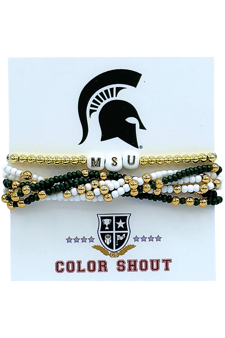 Michigan State Lucky 7 Bracelet Set, Main, color, Yellow Gold