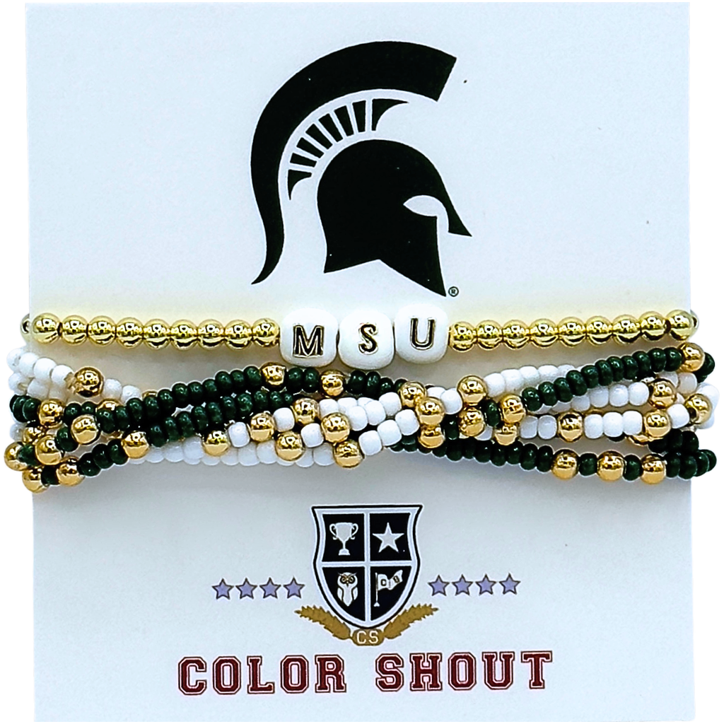 Color Shout Michigan State Lucky 7 Bracelet Set In Gold