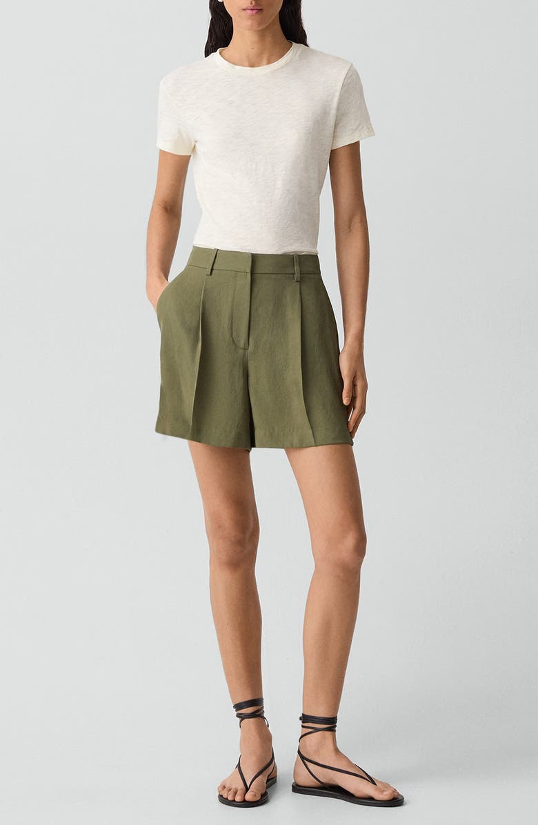 Theory Pleated Shorts, Alternate, color, Forest Moss