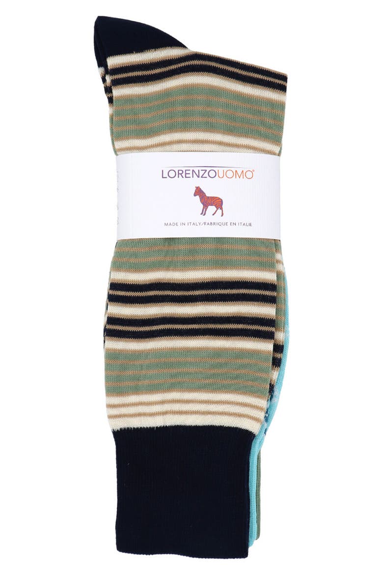 3-Pack Assorted Stripe Cotton Blend Dress Socks, Alternate, color, SAGE