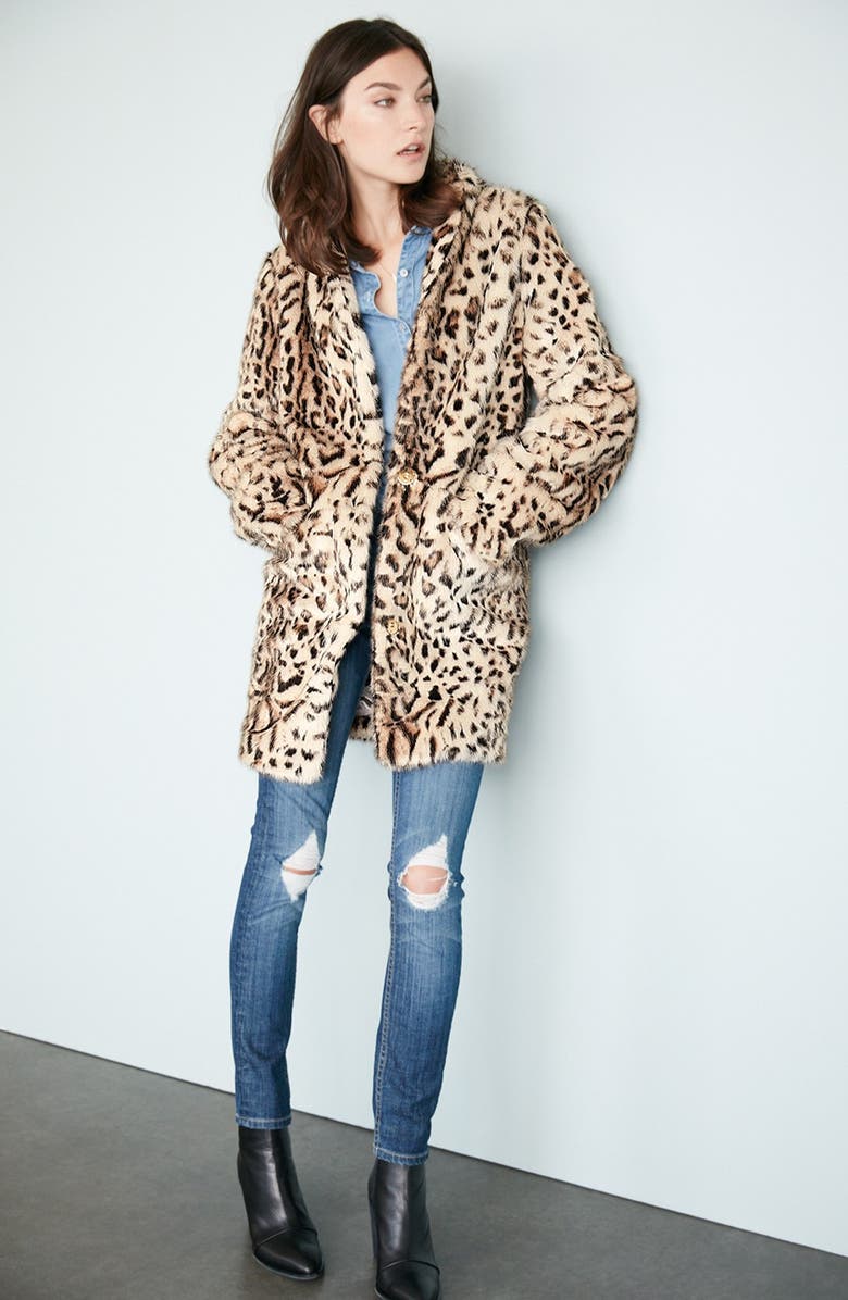Via Spiga Cheetah Print Faux Fur Coat, Alternate, color, 