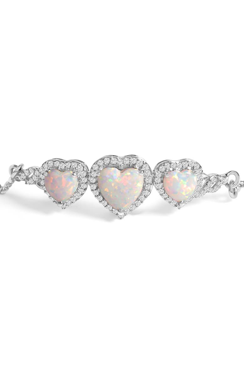 Haus of Brilliance .925 Sterling Silver Created Opal Triple Heart and White Sapphire Bolo Bracelet, Alternate, color, White