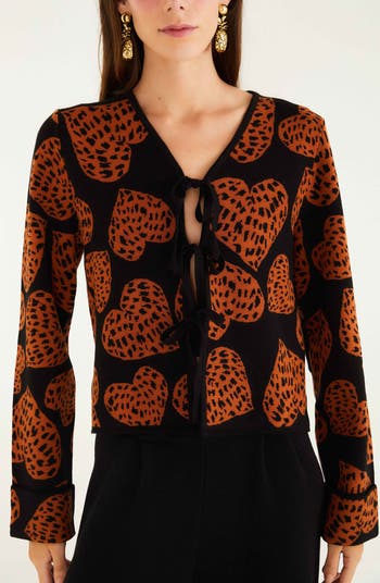 FARM Rio Leopard Hearts Jacquard Cardigan | Nordstrom