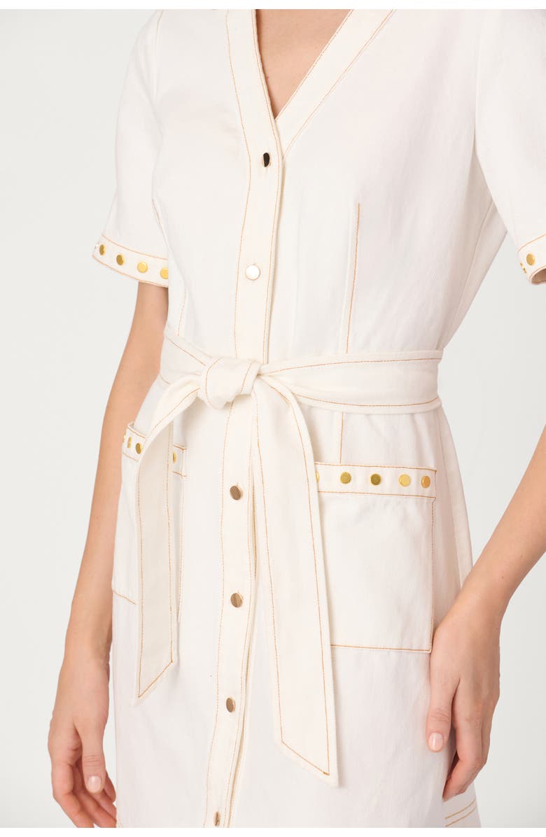 Shoshanna Studded Denim Laurie Dress, Alternate, color, Ivory