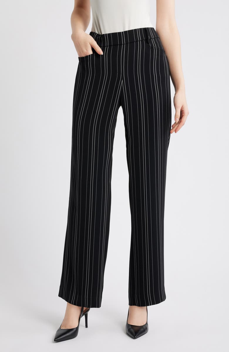 Anne Klein Stripe Pull-On Wide Leg Pants, Main, color, Anne Black/ White Dove