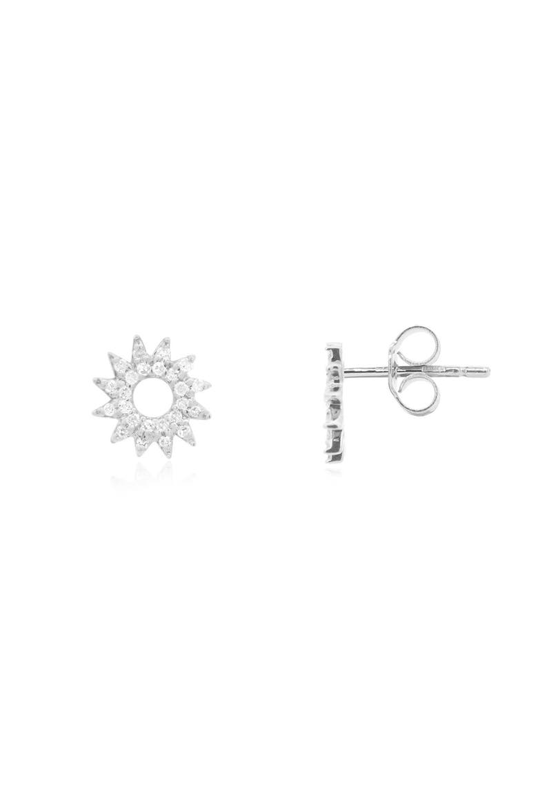 Diamond Sun Stud Earrings, Main, color, White Gold