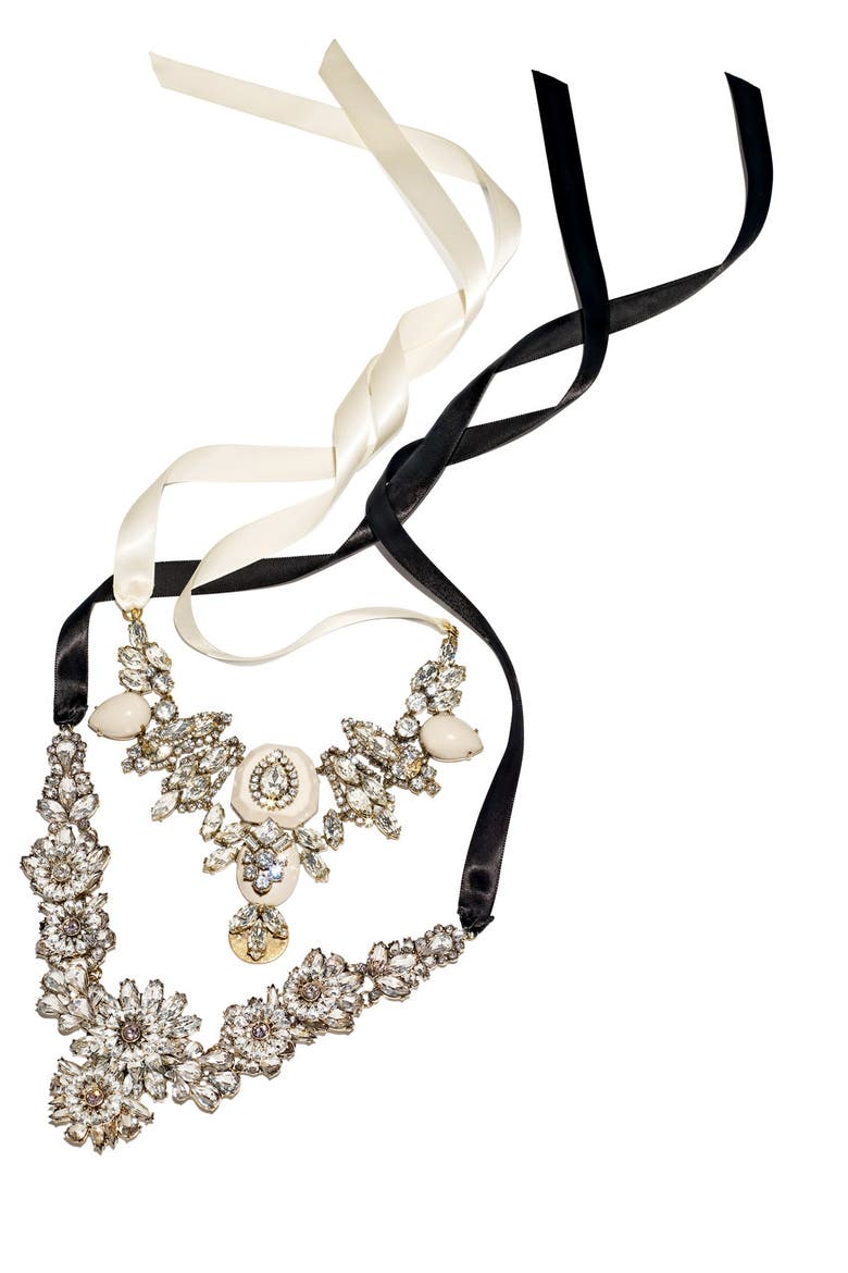 Ribbon Collar Necklace, Alternate, color, BLACK/ CRYSTAL