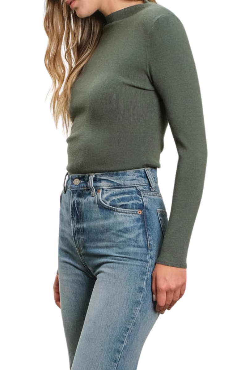 Blu Pepper Mock Neck Rib Sweater, Alternate, color, Dark Green