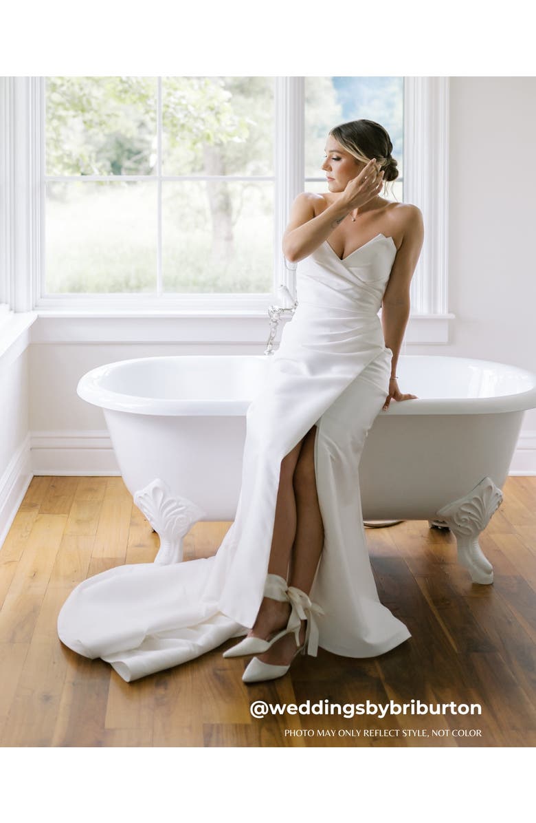 Kailee P Farah Satin Pointy Toe Kitten Low Heel with Wrapped Satin Ribbon Tie, Alternate, color, White