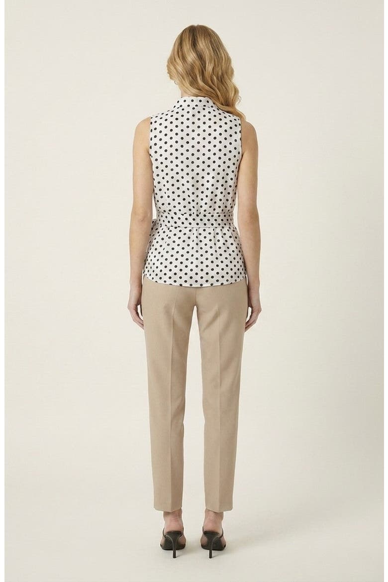 Sleeveless Polka Dot Drape Neck Waist Tie Blouse, Alternate, color, White