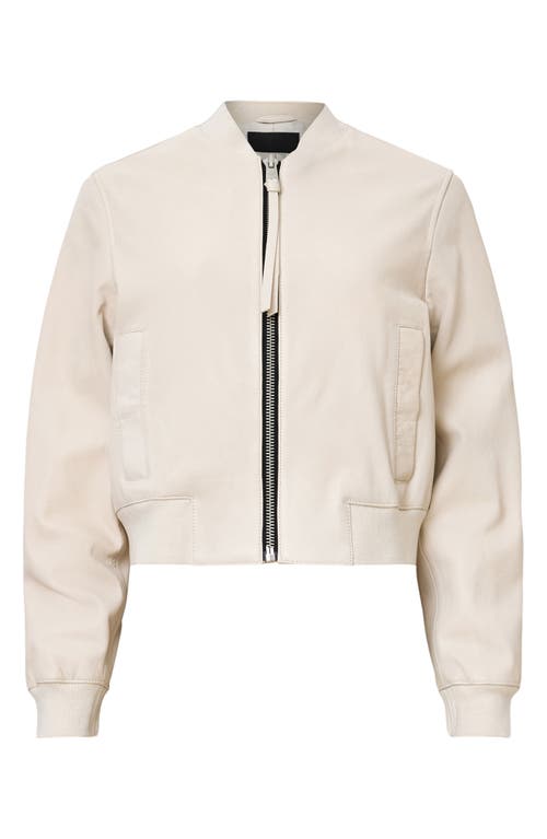 Allsaints Orten Leather Bomber Jacket In Onyx White