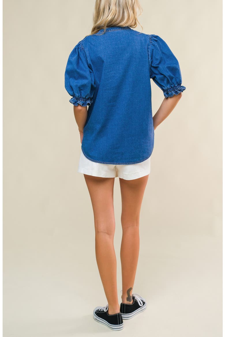 Puff Sleeve Denim Top, Alternate, color, MEDIUM INDIGO