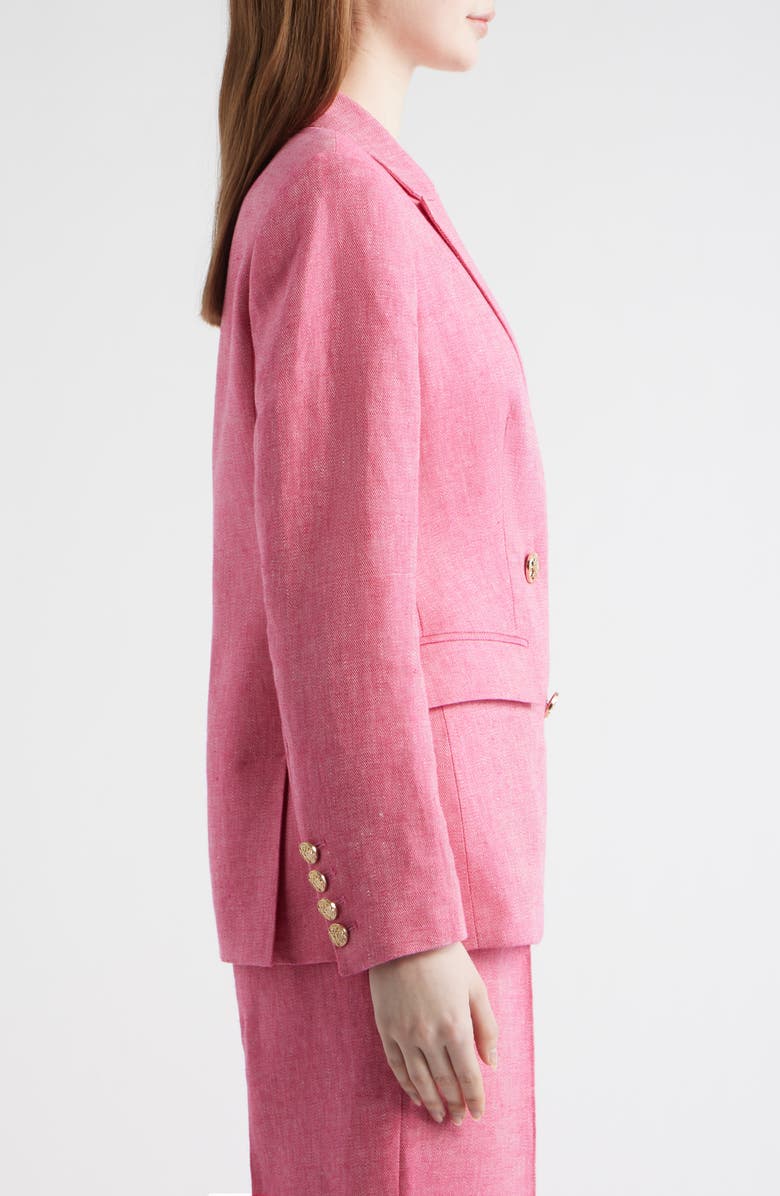 Elie Tahari The Kenna Double Breasted Linen Blazer, Alternate, color, Plum Rose