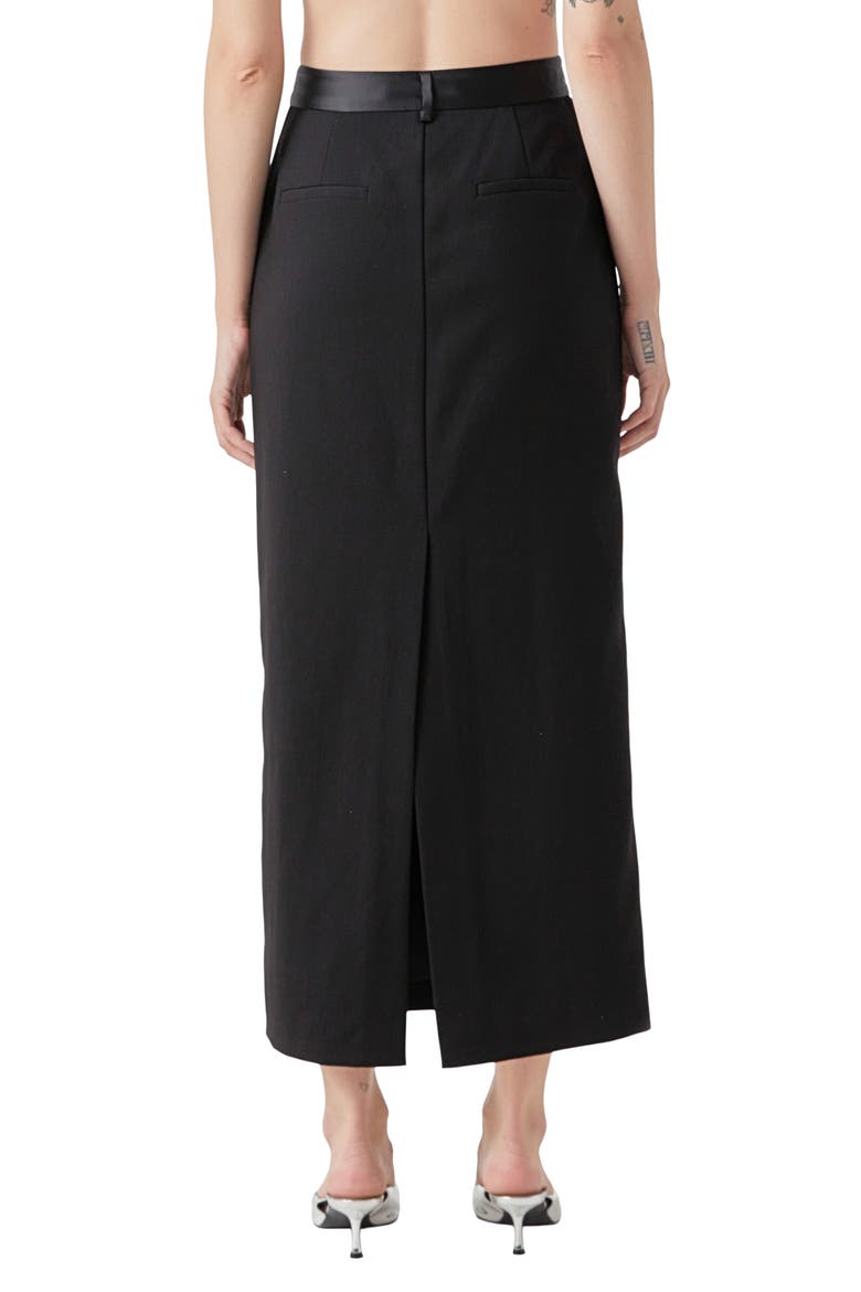 High Waist Satin Trim Maxi Skirt, Alternate, color, BLACK