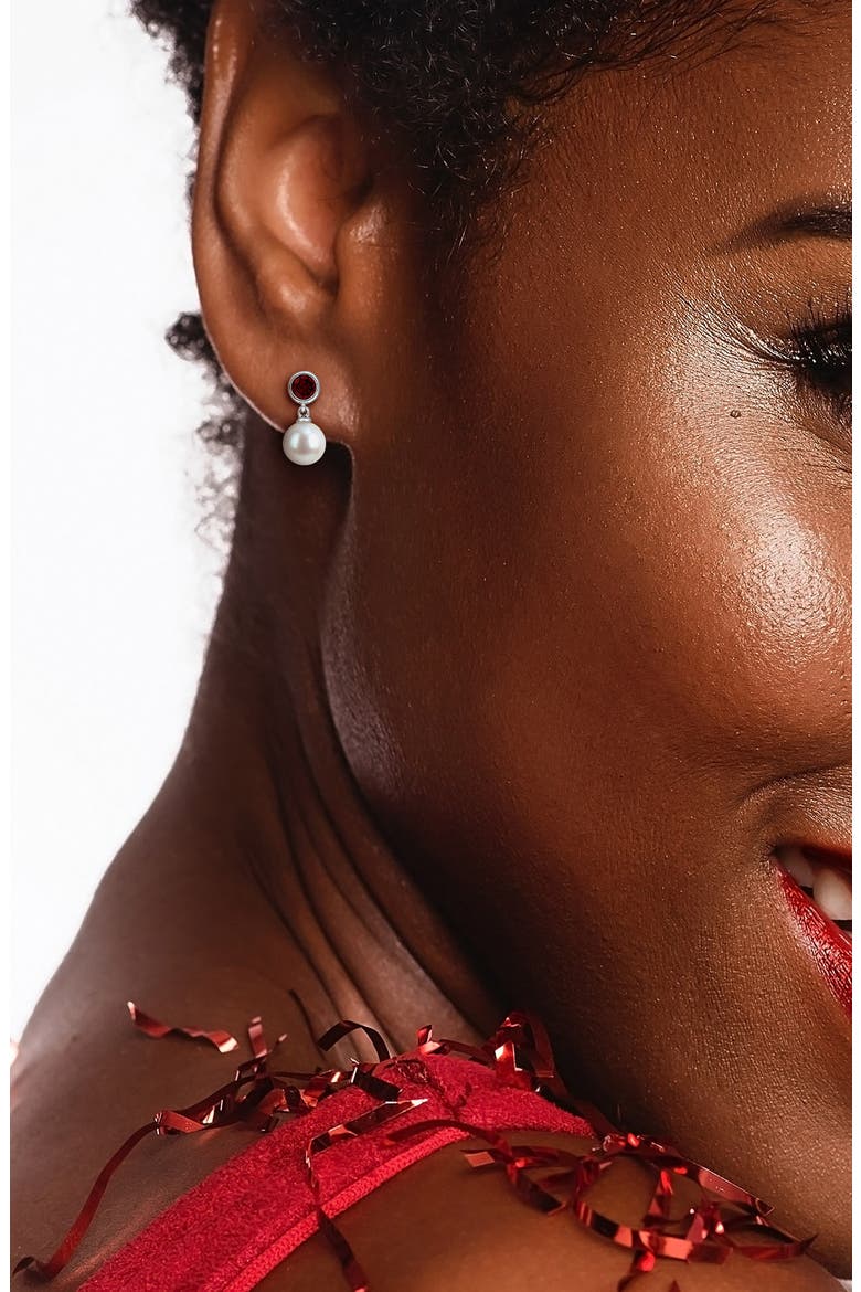 Semiprecious Stone & Cultured Pearl Drop Earrings, Alternate, color, RED