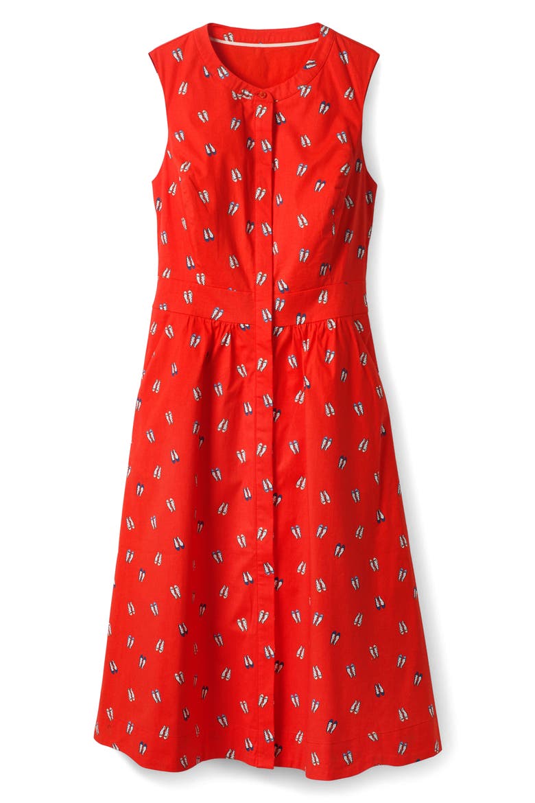 Collarless Stretch Cotton Printed Shirtdress, Alternate, color, ROSEHIP BALLET SLIPPERS