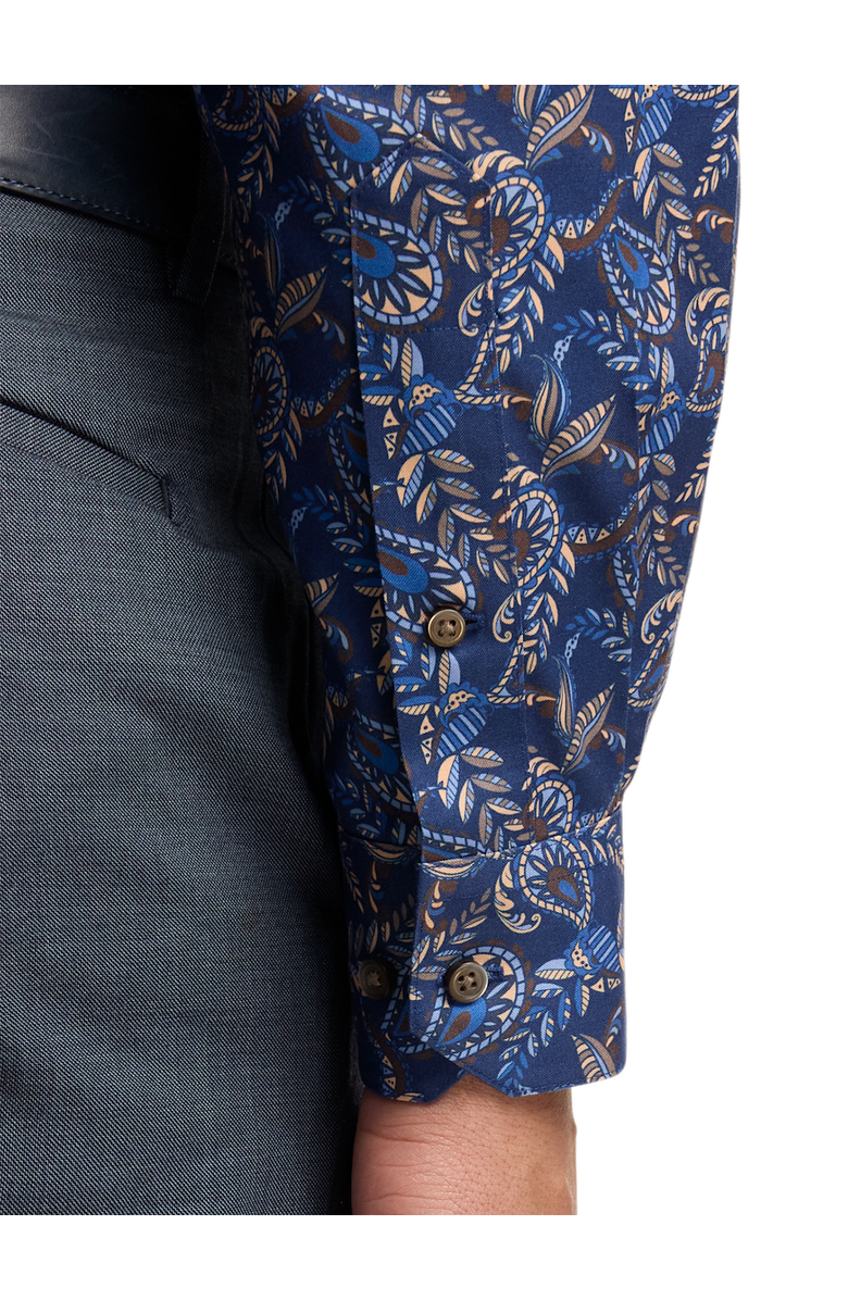 Paul Fredrick Slim Fit Comfort Stretch Non-iron Paisley Dress Shirt With Contrast Trim, Alternate, color, Navy Multi